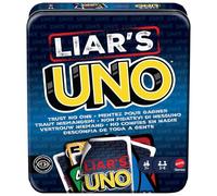 Mattel Games UNO Liar’s gioco di carte in scatola latta, 7+, 2-6 giocatori | Gioco di bluff e inganni, sfida gli altri giocatori, per bambini, ragazzi e serate in famiglia, JLH68