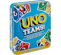 Mattel Games - UNO Teams confezione in metallo, versione a squadre da due dell'iconico gioco, regole speciali e nuove carte Squadra Jolly, fino a 4 squadre, giocattolo per bambini, 7+ anni, JDM40