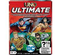 Mattel Games UNO Ultimate DC - Gioco di carte per bambini, fan, adulti e notte in famiglia con 4 mazzi di personaggi, 4 carte da collezione e regole speciali