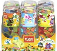 Mattel-GVM52 Rinoceronte Mega Bloks Tubo 140 Pezzi Colori Assortiti, Multicolore, GVM52