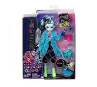 MONSTER HIGH - FRANKIE STEIN CREEPOVER PARTY, BAMBOLA CON OUTFIT DETTAGLIATO E ACCESSORI PER IL PIGIAMA PARTY, CUCCIOLO WATZIE INCLUSO