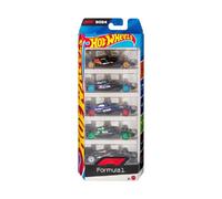 Hot Wheels Formula 1, Set da 5 macchinine auto da corsa, cinque veicoli die-cast in scala 1:64 con decorazioni dei team di corse di F1, giocattolo per bambini, 3+ anni, JFG58