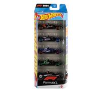 Hot Wheels Formula 1, Set da 5 macchinine auto da corsa, cinque veicoli die-cast in scala 1:64 con decorazioni dei team di corse di F1, giocattolo per bambini, 3+ anni, JFG58