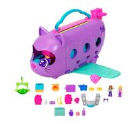 Polly pocket - aereo gattino, playset da viaggio con 2 micro bambole, palco rotante e cucciolo di gatto, 19 accessori inclusi