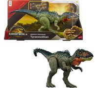 Mattel Jurassic World La Rinascita, Predatori Giganti, dinosauro giocattolo Tirannotitano, 2 attacchi furiosi attivati dalla coda, gioco digitale, JCL75