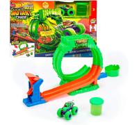 Hot Wheels Monster Trucks - Loop Caos Mutante, pista con anello traboccante di Slime, vasca di raccolta e lanciatore, veicolo Wreckin' Wolf in scala 1:64 incluso, 4+ anni, JMK91
