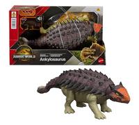 Mattel Jurassic World La Rinascita Anchilosauro Ruggito Selvaggio, action figure snodata del dinosauro con attacco multiplo della testa azionato con la coda e suoni, gioco digitale, JGB90