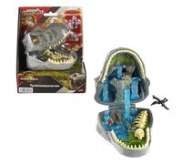 Mattel Jurassic World La Rinascita Micro Avventure, playset con testa di T-Rex che si apre con 4 funzionalità interattive, 3 micro personaggi, T-Rex giocattolo, JGB97