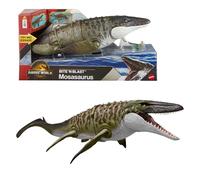 Mattel Jurassic World La Rinascita Mosasauro Morso Letale, action figure e mini dilofosauro, dinosauro con enormi fauci, snodato e fedele al film, gioco digitale, JJP80