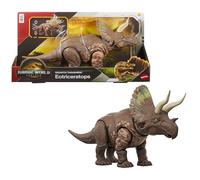 Mattel Jurassic World La Rinascita Predatori Giganti, dinosauro giocattolo Eotriceratopo, grandi dimensioni, 2 attacchi furiosi attivati dalla coda, gioco digitale, JGB93