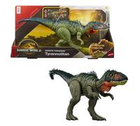 Mattel Jurassic World La Rinascita, Predatori Giganti, dinosauro giocattolo Tirannotitano, 2 attacchi furiosi attivati dalla coda, gioco digitale, JCL75