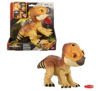 Mattel Jurassic World La Rinascita Primal Protector Aquilops Dolores dinosauro giocattolo interattivo con suoni e azione d'attacco, action figure elettronica in stile cucciolo con accessori, JGC01