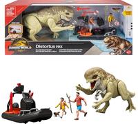 Mattel Jurassic World - La rinascita Storypack, veicolo con dinosauri e personaggi umani, gommone del film e Distortus Rex e Delgado, Isabella e Aquilops, fuga dall'isola , JGB55
