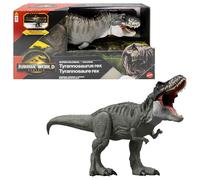 Mattel Jurassic World La Rinascita- T-Rex Super Colossale, T-Rex giocattolo con 2 attacchi, snodato e fedele al film, JGB52
