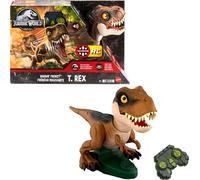Mattel Jurassic World RC, dinosauro giocattolo Roarin' Frenzy T Rex con suono e 2 modalità, telecomando a tutte le funzioni, attacco o rotazione