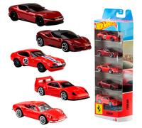 Hot Wheels - Veicoli Ferrari, set da collezione con 5 auto Ferrari con licenza ufficiale, macchinine in scala 1:64 con dettagli premium per il gioco o l'esposizione, 3+ anni, JLN12