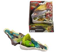Mattel Jurassic World La Rinascita Micro Avventure, playset con testa di Spinosauro che si apre con 4 funzionalità interattive, 3 micro personaggi, dinosauro giocattolo, JGB98