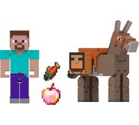 Mattel Minecraft Action Figures & Accessories 2-Pack, Steve & Donkey in 3.25-inc