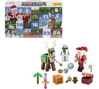 Mattel Minecraft - Calendario dell'Avvento, con 3 action figures da 8+ cm incluso Babbo Natale, 17 accessori e 4 adesivi inclusi, design pixelato, giocattolo per bambini, 6+ anni, HXM86