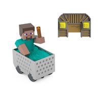 Mattel Minecraft - Minecart RC con Steve, carrello da miniera telecomandato con personaggio Steve e design pixelato, turbo boost con acrobazia in impennata e torcia luminosa, 6+ anni, JMT40