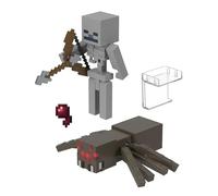 Mattel Minecraft - Set da 2 personaggi Scheletro Guerriero e Ragno, action figures alte 8+ cm con 2 accessori inclusi, design pixelato ispirato al videogioco, giocattolo per bambini, 6+ anni, HLB29