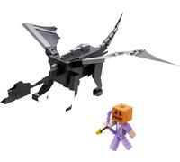 Mattel Minecraft Toys, action figure grande Ultimate Ender Dragon con accessori Steve e 4 da 8,3 cm, gioco con luci, suoni, nebbia e cambio di colore
