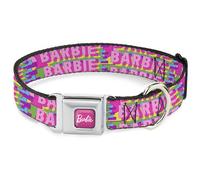Mattel Pet Collar, Dog Collar Metal Seatbelt Buckle, Barbie Bold Text Stacked Pi