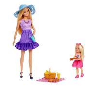 Barbie - Famiglia e Amici, set con bambole Barbie Malibu e la piccola Chelsea, più di 9 accessori e abiti a tema picnic inclusi, giocattolo per bambini, 3+ anni, JBF43