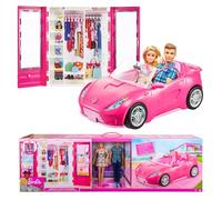Mattel - Set Barbie + Ken + Auto Cabrio + Armadio (Accessori Non Inclusi)