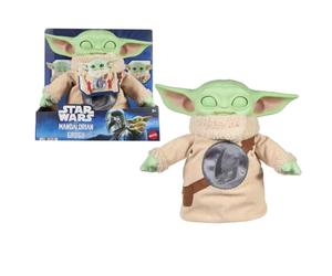 Mattel Star Wars The Mandalorian e Grogu - Grogu Baby Abbracci, peluche con gli occhi che si aprono ispirato al film, ricamo sul petto e corpo e mani morbide in tessuto, 3+ anni, JKN44