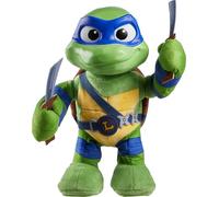 Mattel Teenage Mutant Ninja Turtles: Mutant Mayhem Leonardo peluche con azione e oltre 20 suoni, bambola morbida da 28 cm con testa in vinile