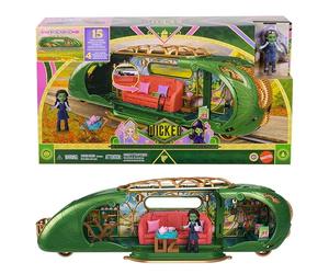 Mattel Universal Pictures Wicked playset Treno per la Città di Smeraldo | Bambola piccola di Elphaba, 3 aree gioco e 14 accessori, ispirato al film, JKM07
