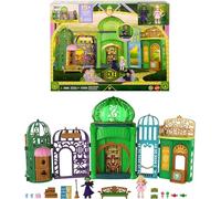 Mattel Universal Wicked - Città di Smeraldo, set ispirato al film con mini bambole Glinda e Elphaba e 5 aree di gioco, 15 accessori inclusi, giocattolo per bambini, 4+ anni, JFM22
