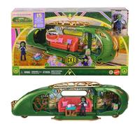 Mattel Universal Wicked - Treno per la Città di Smeraldo, set ispirato al film con mini bambola Elphaba, treno con ruote funzionanti e 3 aree di gioco, 14 accessori inclusi, 4+ anni, JKM07