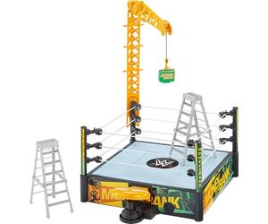 Mattel WWE Money in The Bank Set da gioco con 2 modalità di gioco e oltre 40 suoni e frasi, include gru di lanciatore, scale e valigetta, 33 x 50 cm