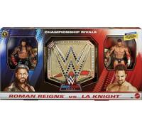Mattel WWE Roman Reigns vs LA Knight Mattel Main Event, Figura da Lotta e Campione Indiscusso, Giocattolo di Campionato con Cintura