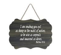 Matteo 10:16 I Am Sending You Out As Sheep in The Midst of Wolves So Be Wise As Serpents And Innoc Cartello in legno 6x10 Wall Art Rustico Appeso Targhe in legno per porta d'ingresso soggiorno
