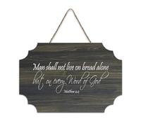 Matteo 4:4 Wall Art Man Shall Not Live on Bread Alone But on Every Word of God Cartello in legno 15,2 x 25,4 cm Bibbia Wall Art Rustico Casale Appeso Targhe in legno per porta d'ingresso Soggiorno