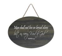 Matteo 4:4 Wall Art, Man Shall Not Live on Bread Alone But on Every Word of God, cartello rustico in legno decorativo da appendere alla parete per soggiorno, camera da letto, porta finestra, casa