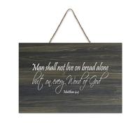 Matteo 4:4 Wall Art, Man Shall Not Live on Bread Alone But on Every Word of God, cartello rustico in legno decorativo da appendere alla parete per soggiorno, camera da letto, porta finestra, casa