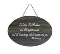 Matteo 6:33 Seek First His Kingdom And His Righteousness And All These Things Will Be Added Unto Y, cartello in legno da 15,4 x 25,4 cm, rustico, da appendere, per porta d'ingresso e soggiorno