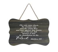 Matteo 7:25 The Rain Came Down The Streams Rose And The Winds Blew And Beat Against That House, cartello rustico in legno da appendere, decorazione da parete per soggiorno, camera da letto, porta