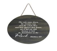 Matteo 7:25 The Rain Came Down The Streams Rose And The Winds Blew And Beat Against That House, cartello in legno da appendere alla parete, decorazione per la casa, 15,2 x 25,4 cm