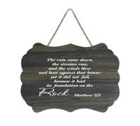 Matteo 7:25 The Rain Came Down The Streams Rose And The Winds Blew And Beat Against That House, targa da parete in legno rustico, poster artistico da parete in legno, decorazione per la casa, 15,2 x