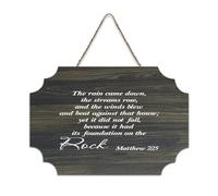 Matteo 7:25 The Rain Came Down The Streams Rose And The Winds Blew And Beat Against That House, targa da parete in legno rustico, poster artistico da parete in legno, decorazione per la casa, 15,2 x