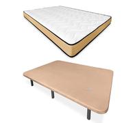 Mattfy Letto completo con materasso reversibile Aura + base imbottita rinforzata beige con 6 gambe, legno, 90 x 190 cm