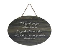 Matthew 11:29 Take My Yoke Upon You And Learn From Me, I Am Gentle And Humble in Heart, cartello rustico in legno decorativo da appendere alla parete per soggiorno, camera da letto, porta finestra