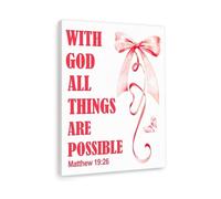 Matthew 19:26 Canvas for Girls - With God All Things Are Possible Pink Floral Scripture Art, Encouraging Wall Decor for Christian Daughter, Sister Gift & Teen Room (Unframed,08x12inch(20x30cm))