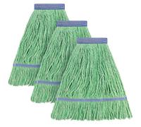 Matthew Cleaning - Testina di ricambio commerciale per pulizia generale e pavimenti, in cotone industriale bagnato, con estremità ad anello, confezione da 3, colore: verde