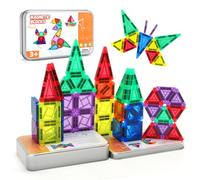 Mattoncini magnetici per bambini, 42 pezzi, magnetici da costruzione, giocattolo da viaggio con scatola di metallo, mini piastrelle magnetiche STEM Montessori, giocattolo magnetico per età 3 + ragazzi